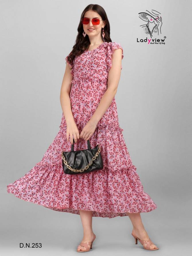 Ladyview Fusion Stylish Fancy Wear Wholesale Georgetta Printed Kurtis Catalog